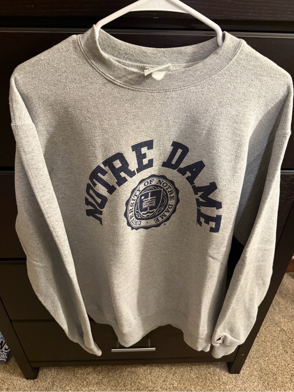 Champion Gray Notre Dame Crewneck Sweatshirt with Navy Print